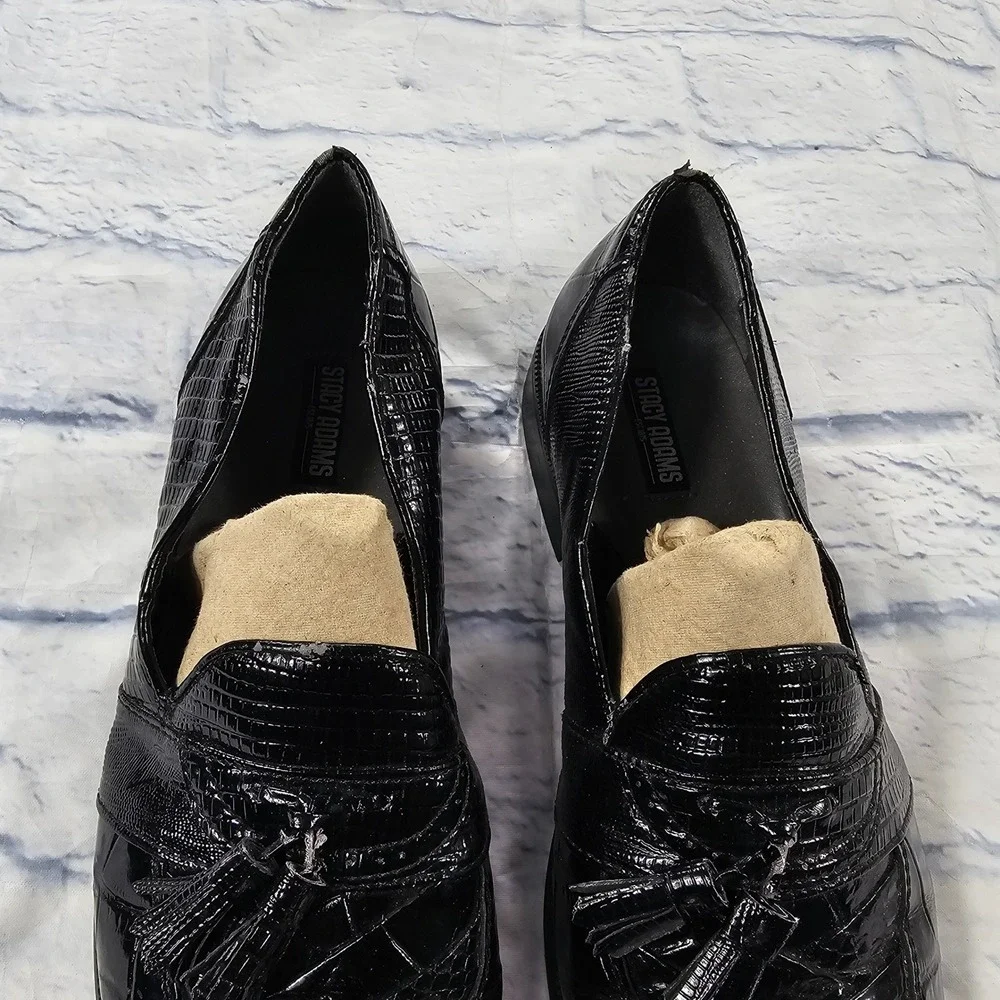 Stacy Adams Loafers Mens 10.5 Black Genuine Snake Leather Tassel Croc Embossed